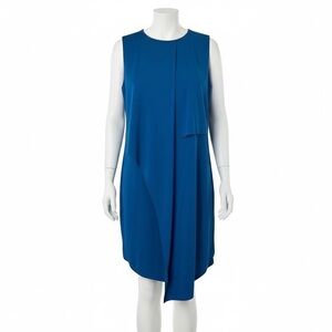 Adrianna Papell Blue Drape Knee Length Dress Sleeveless Cocktail Semi Formal